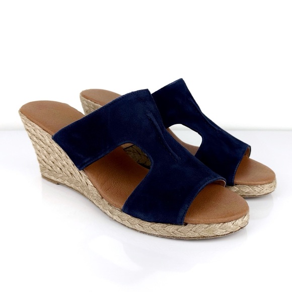 Andre Assous Women's Alana Suede Espadrille Wedge Slide Sandals Blue Size 9.5 - Picture 4 of 10